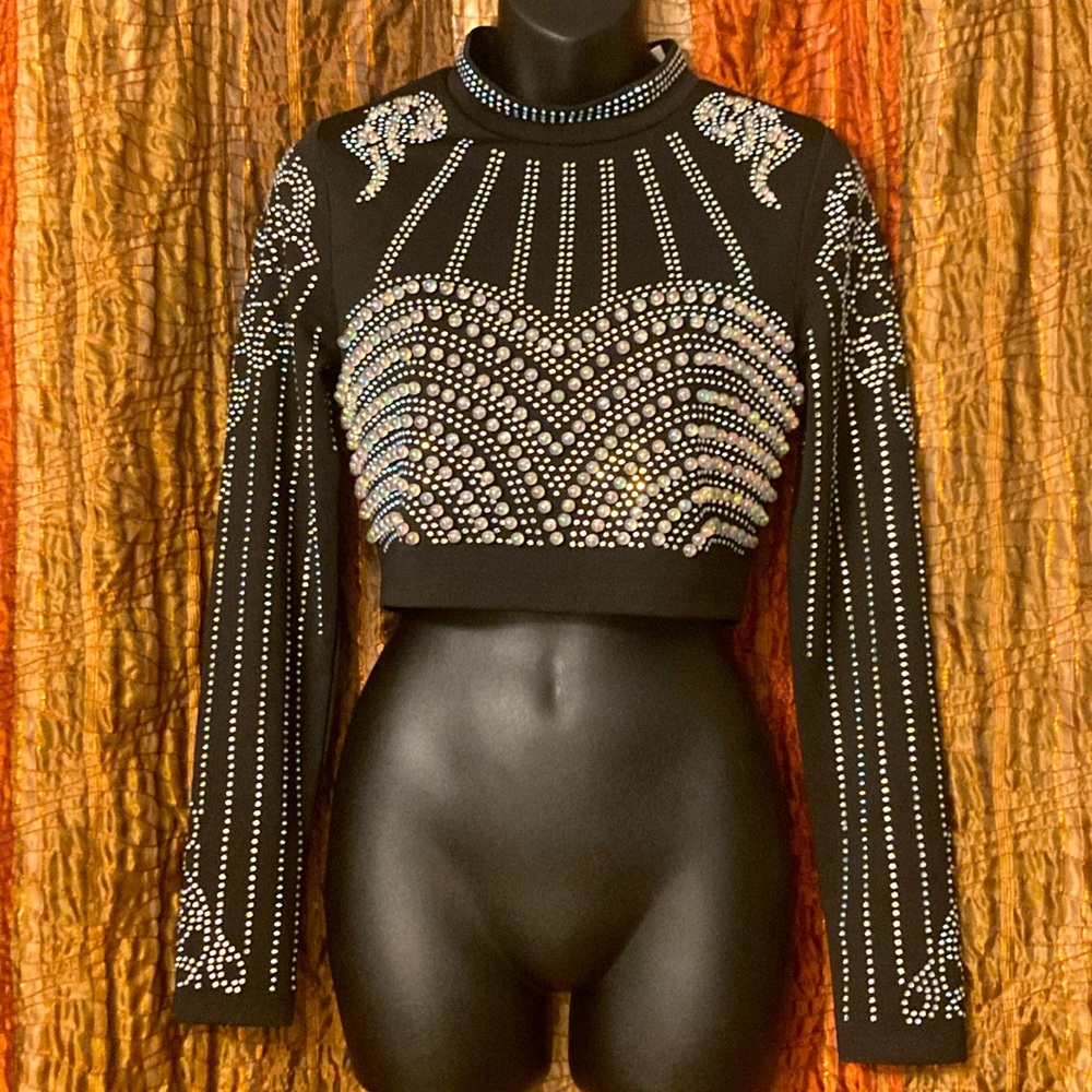 NWOT Hot & Delicious sequin beaded long sleeved crop top